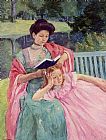 Mary Cassatt Canvas Paintings - Auguste Reading to Her Daughter